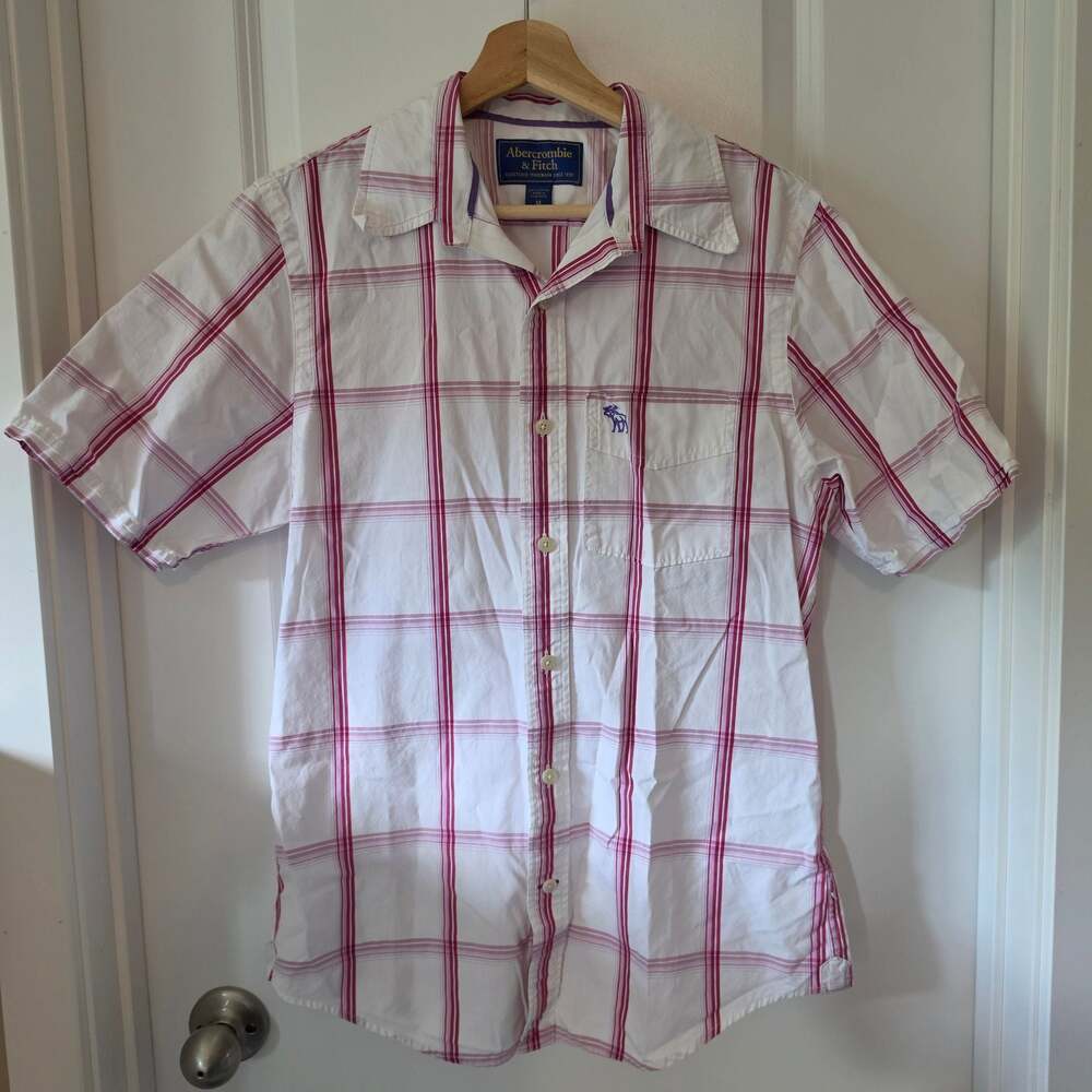 Abercrombie & Fitch Vintage Y2K Plaid Shirt Mens M Pink Moose 100% Cotton